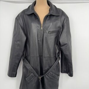 Vintage Y2K Leather Belted Coat Black Wilsons Pelle Studio Minimalist Jacket L